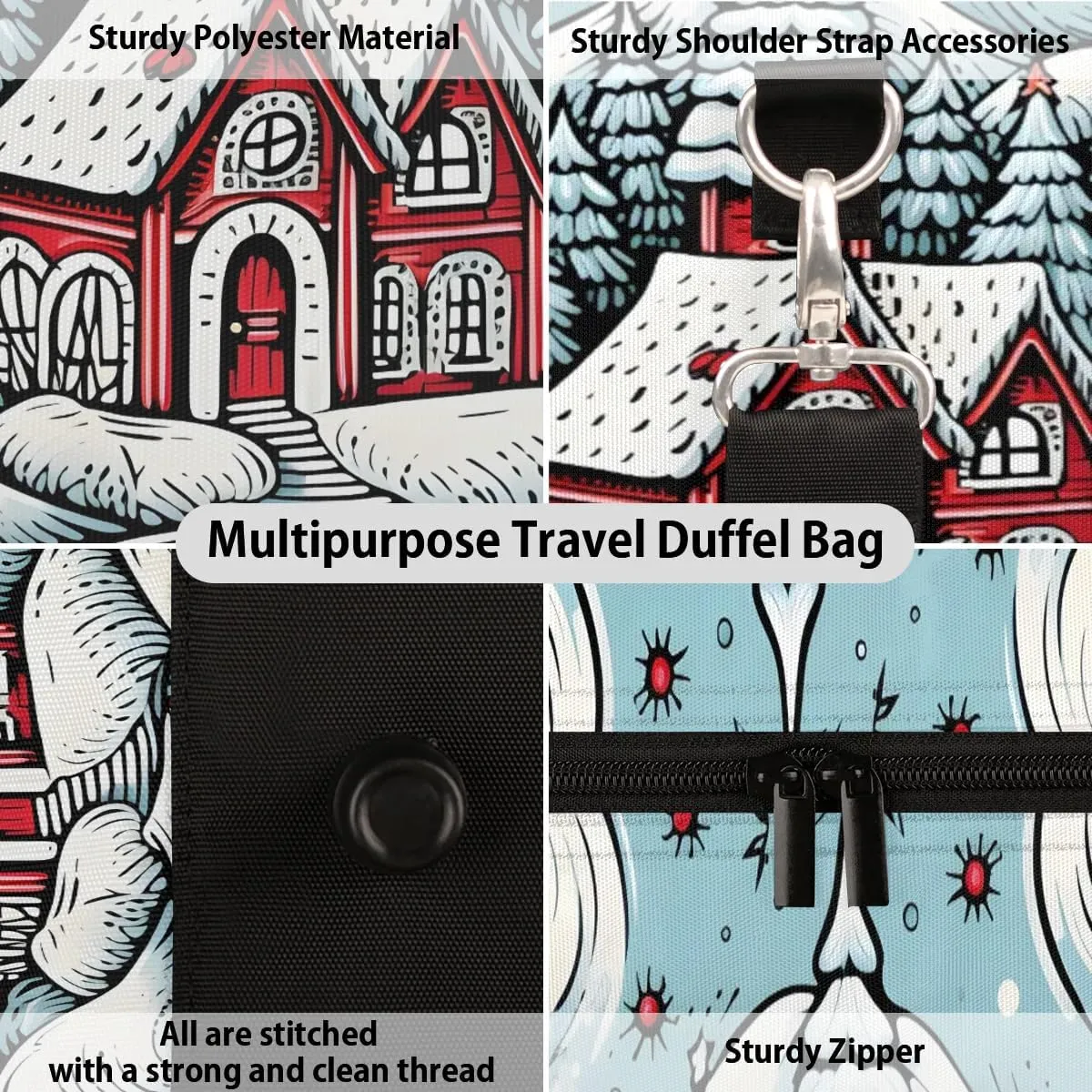 Christmas Village House Travel Duffel Bag for Women Men Waterproof Foldable Overnight Weekender Bag Large Capacity Sports Gym Bag