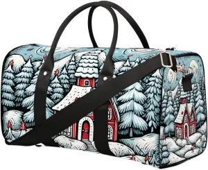 Christmas Village House Travel Duffel Bag for Women Men Waterproof Foldable Overnight Weekender Bag Large Capacity Sports Gym Bag