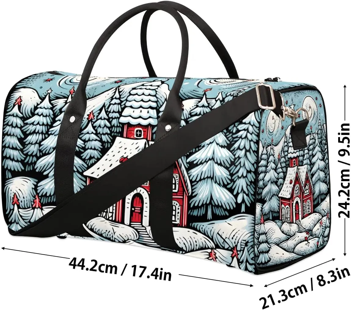 Christmas Village House Travel Duffel Bag for Women Men Waterproof Foldable Overnight Weekender Bag Large Capacity Sports Gym Bag
