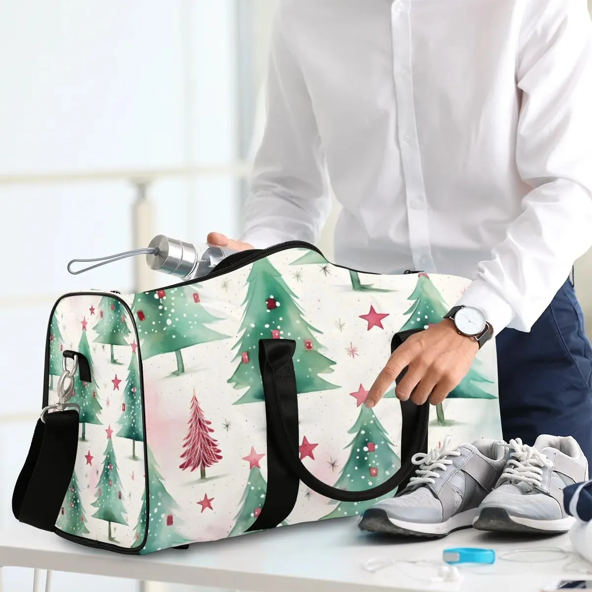 Christmas Xmas Tree Travel Duffel Bag for Women Men Waterproof Foldable Overnight Weekender Bag Large Capacity Sports Gym Bag
