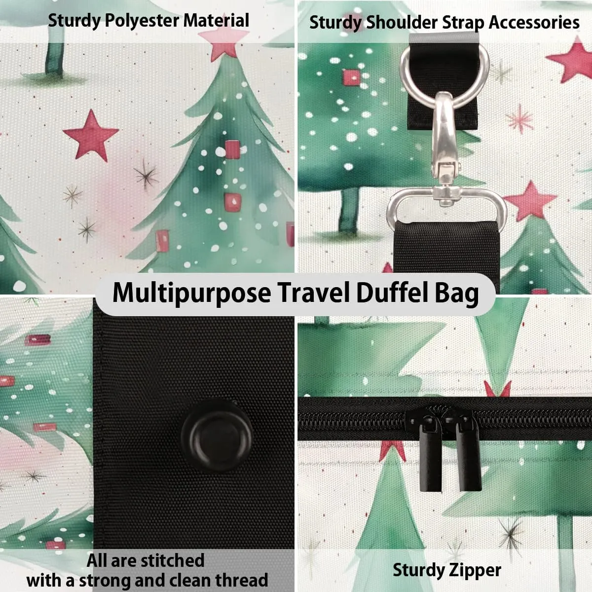 Christmas Xmas Tree Travel Duffel Bag for Women Men Waterproof Foldable Overnight Weekender Bag Large Capacity Sports Gym Bag