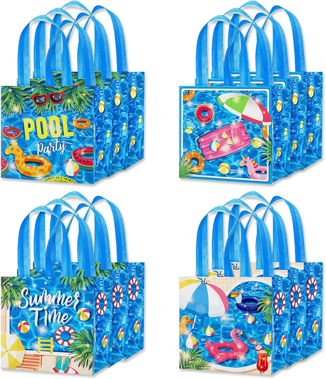 CIEOVO 12 Pack Summer Beach Pool Hawaiian Non-Woven Gift Bags Tote Bags with Handles Summer Party Reusable Grocery Shopping Bag for Beach Summer Holiday Swimming Pool Party Favors