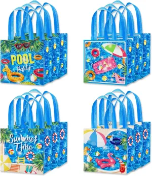 CIEOVO 12 Pack Summer Beach Pool Hawaiian Non-Woven Gift Bags Tote Bags with Handles Summer Party Reusable Grocery Shopping Bag for Beach Summer Holiday Swimming Pool Party Favors