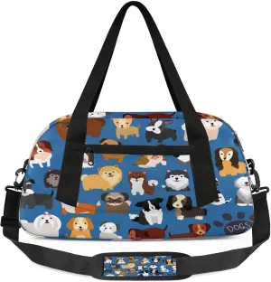 Classic Dog Pattern Kids Duffel Bag Lightweight Waterproof Sports Gym Bag with Front Zipper Pocket Foldable Weekender Overnight Bag for School Practice Gymnastic Ballet