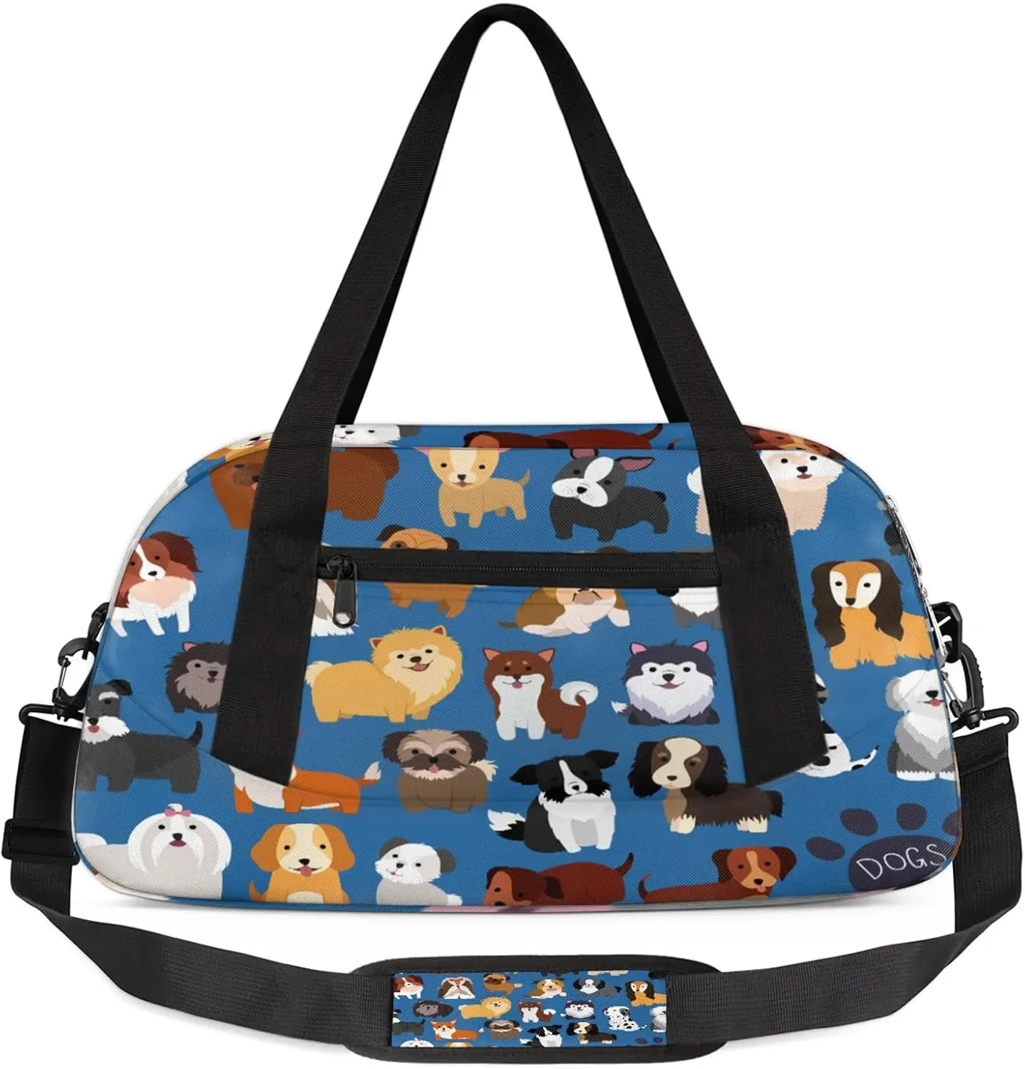 Classic Dog Pattern Kids Duffel Bag Lightweight Waterproof Sports Gym Bag with Front Zipper Pocket Foldable Weekender Overnight Bag for School Practice Gymnastic Ballet