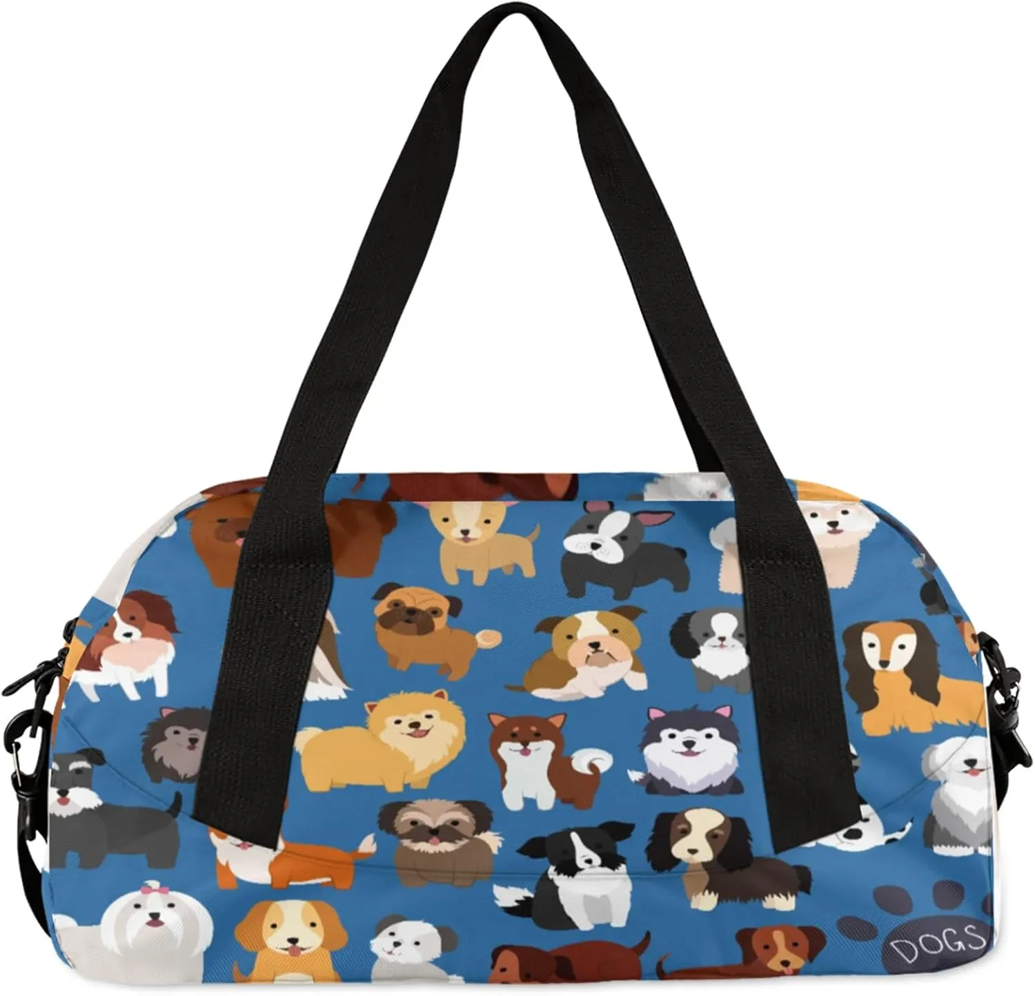 Classic Dog Pattern Kids Duffel Bag Lightweight Waterproof Sports Gym Bag with Front Zipper Pocket Foldable Weekender Overnight Bag for School Practice Gymnastic Ballet