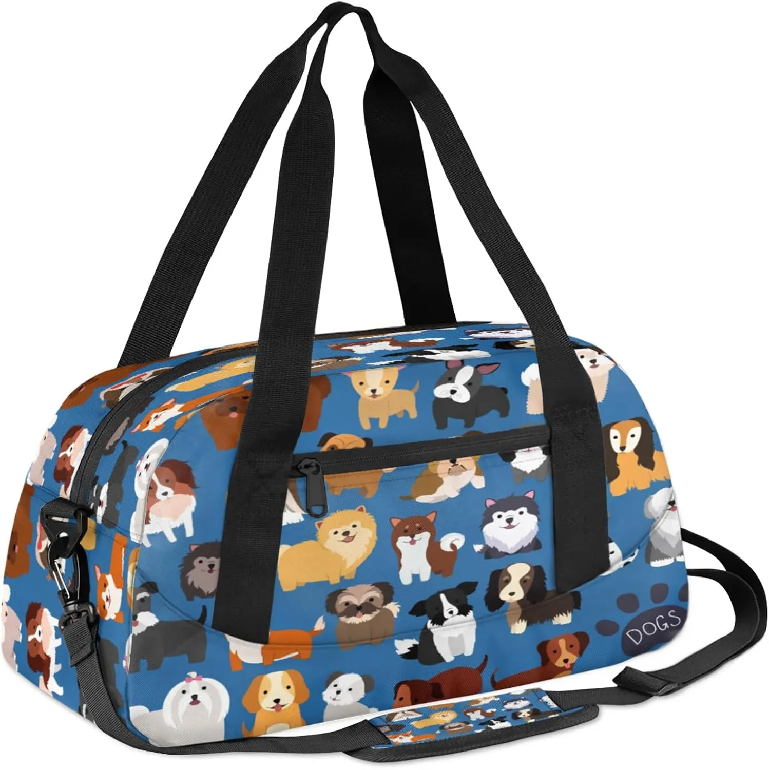 Classic Dog Pattern Kids Duffel Bag Lightweight Waterproof Sports Gym Bag with Front Zipper Pocket Foldable Weekender Overnight Bag for School Practice Gymnastic Ballet