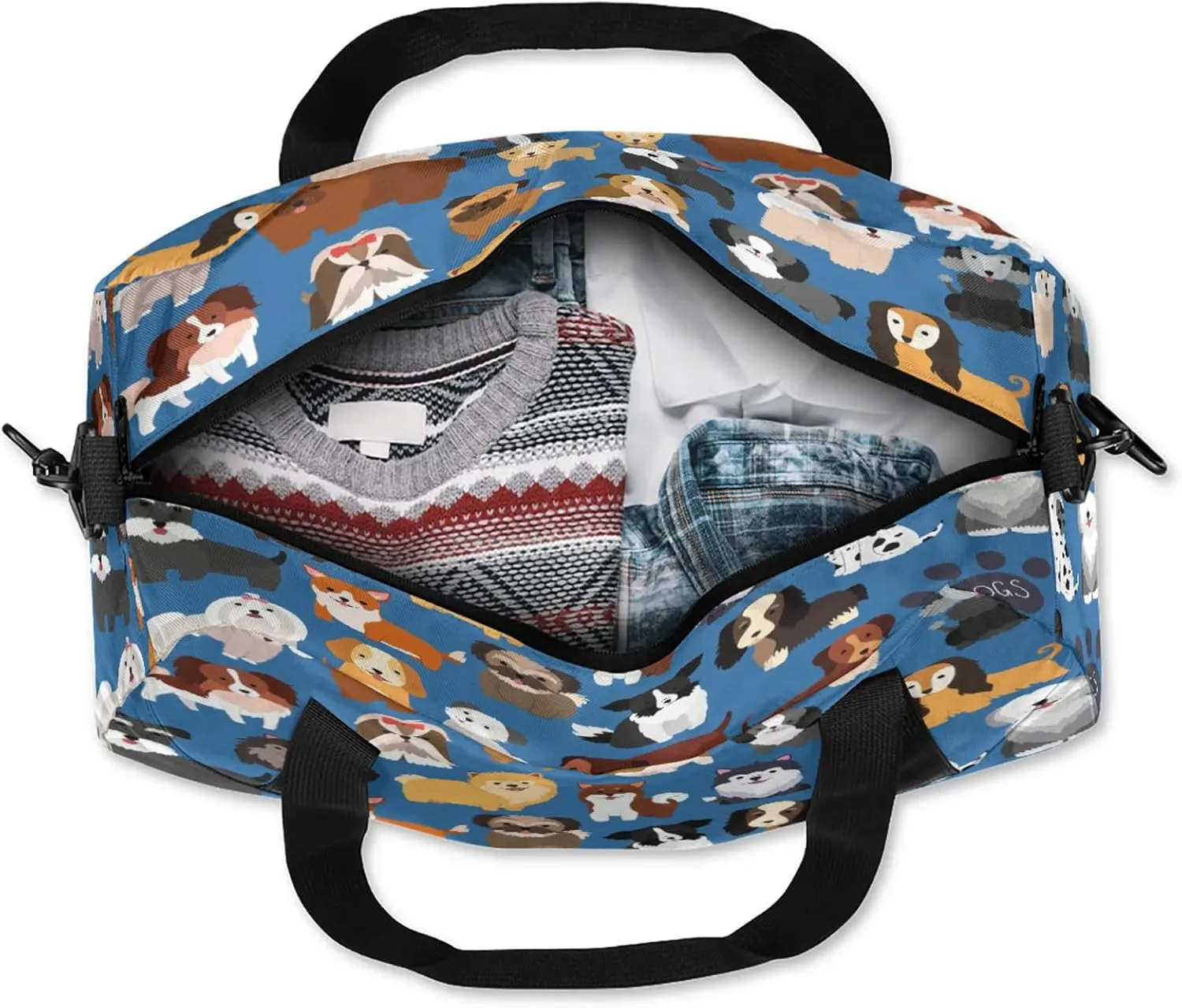 Classic Dog Pattern Kids Duffel Bag Lightweight Waterproof Sports Gym Bag with Front Zipper Pocket Foldable Weekender Overnight Bag for School Practice Gymnastic Ballet