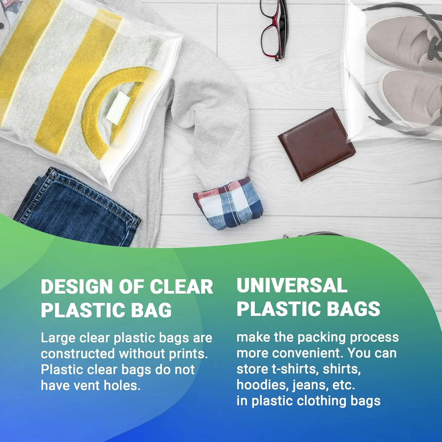 Clear Packing Bags, 12 x 18 Inches. Pack of 100 Poly Plastic Bags for Clothes or Toys. Waterproof Polyethylene Shirt Packaging, 2 Mil. Clear Poly Mailers for Clothing Packaging with Open End