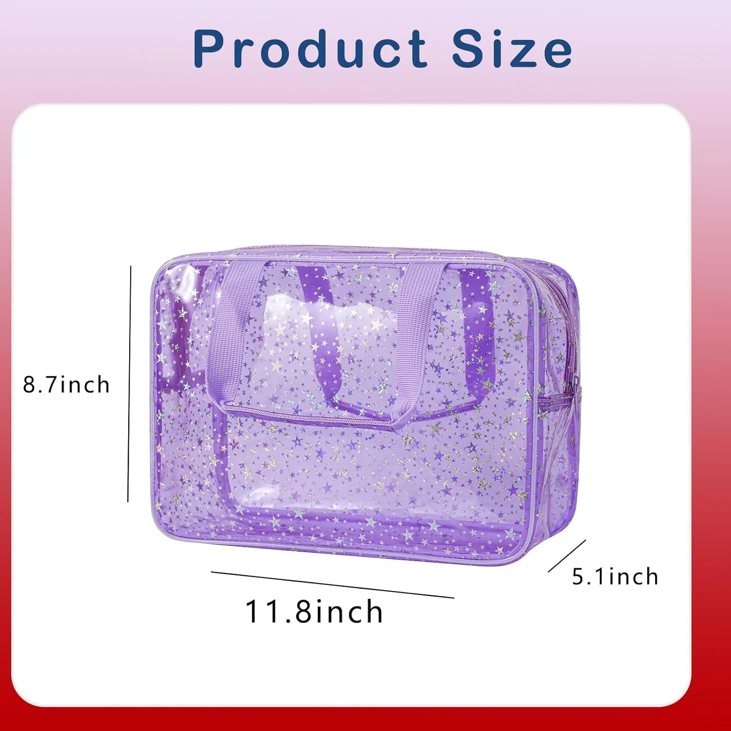 Clear PVC Star Large Cosmetic Bag, Transparent Large Zippered Opening Makeup Bag, Portable Waterproof Travel Bag with Handle, Gym, Swimming and Beach Bag (05Purple)