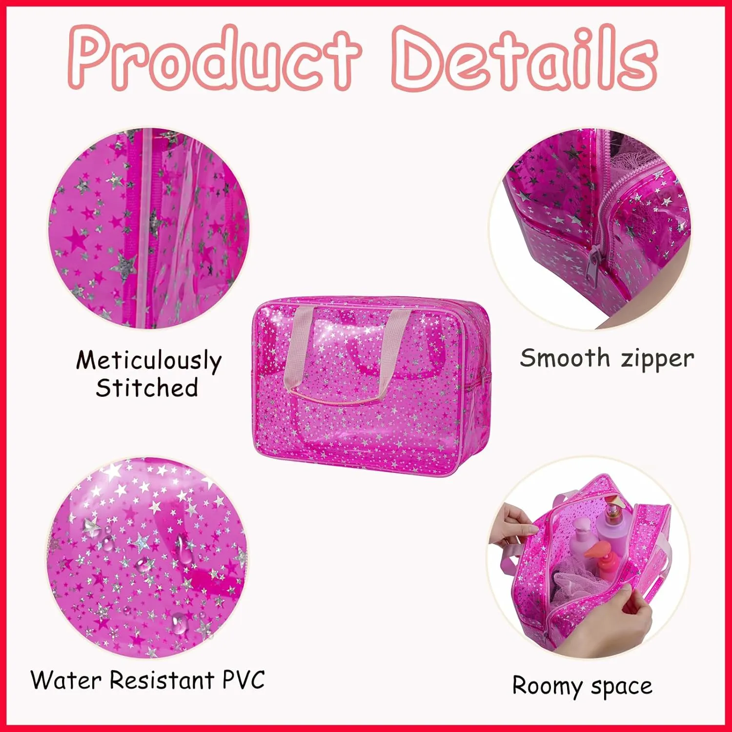 Clear PVC Star Large Cosmetic Bag, Transparent Large Zippered Opening Makeup Bag, Portable Waterproof Travel Bag with Handle, Gym, Swimming and Beach Bag (05Purple)