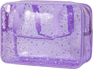 Clear PVC Star Large Cosmetic Bag, Transparent Large Zippered Opening Makeup Bag, Portable Waterproof Travel Bag with Handle, Gym, Swimming and Beach Bag (05Purple)