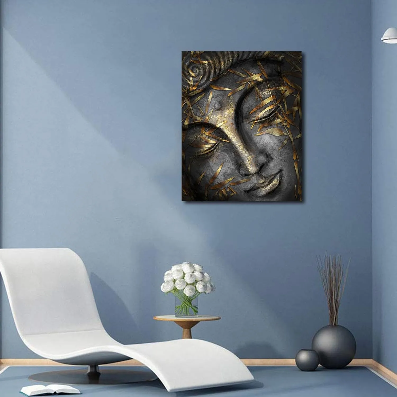 Closed Eyes Abstract Buddha Wall Art Canvas Painting Religious Picture Modern Meditation Art Buddha Artwork for Living Room Yoga Room Hindu Wall Decor Framed Zen Wall Art 12x16in/30x40cm
