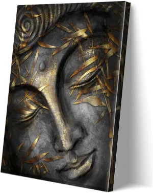 Closed Eyes Abstract Buddha Wall Art Canvas Painting Religious Picture Modern Meditation Art Buddha Artwork for Living Room Yoga Room Hindu Wall Decor Framed Zen Wall Art 12x16in/30x40cm
