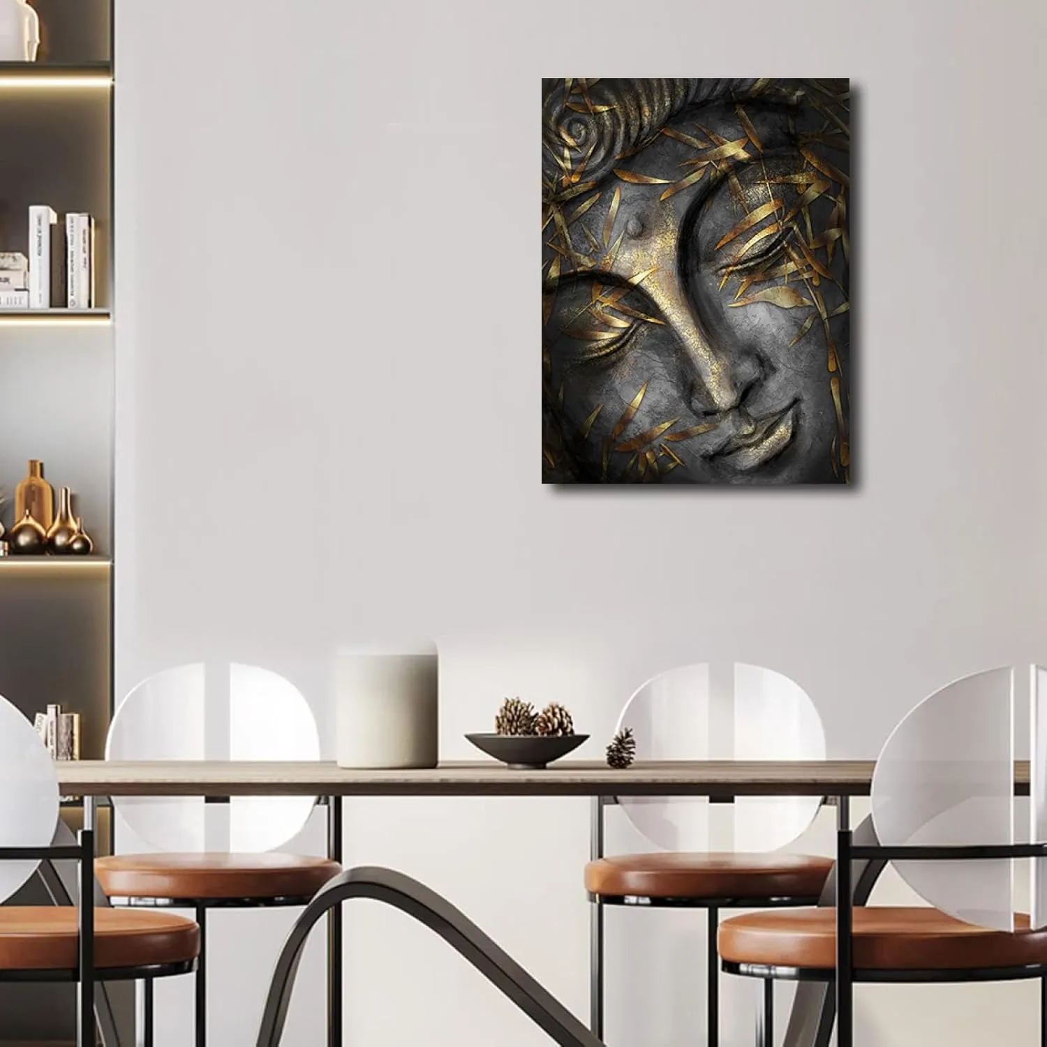 Closed Eyes Abstract Buddha Wall Art Canvas Painting Religious Picture Modern Meditation Art Buddha Artwork for Living Room Yoga Room Hindu Wall Decor Framed Zen Wall Art 12x16in/30x40cm