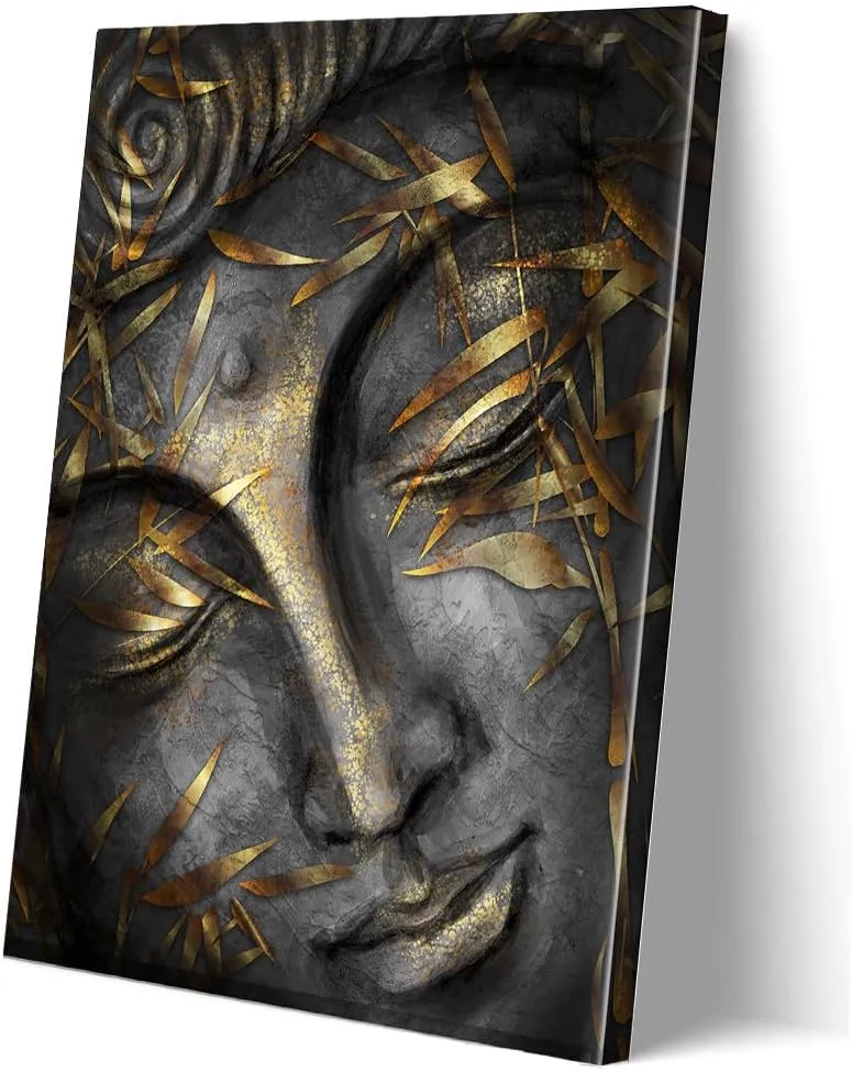 Closed Eyes Abstract Buddha Wall Art Canvas Painting Religious Picture Modern Meditation Art Buddha Artwork for Living Room Yoga Room Hindu Wall Decor Framed Zen Wall Art 12x16in/30x40cm