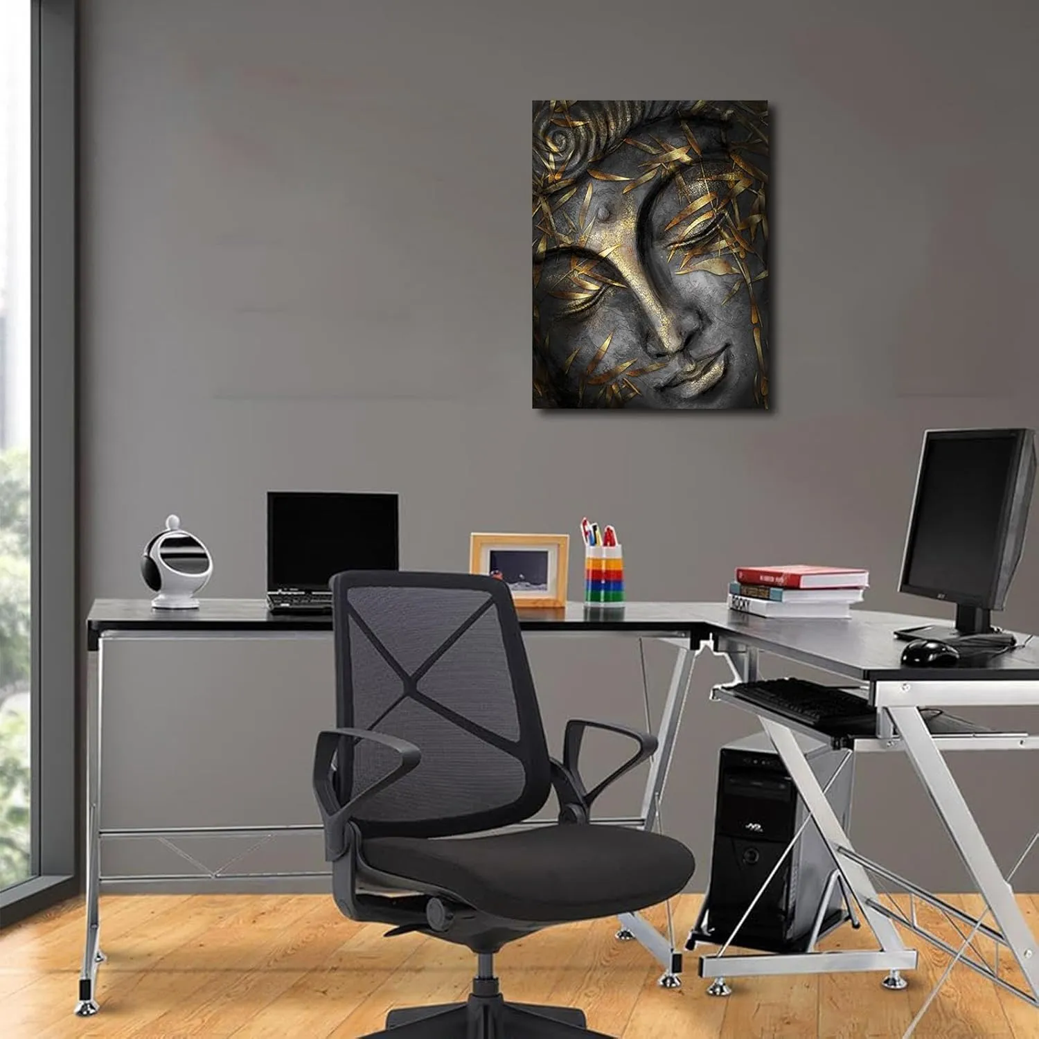 Closed Eyes Abstract Buddha Wall Art Canvas Painting Religious Picture Modern Meditation Art Buddha Artwork for Living Room Yoga Room Hindu Wall Decor Framed Zen Wall Art 12x16in/30x40cm