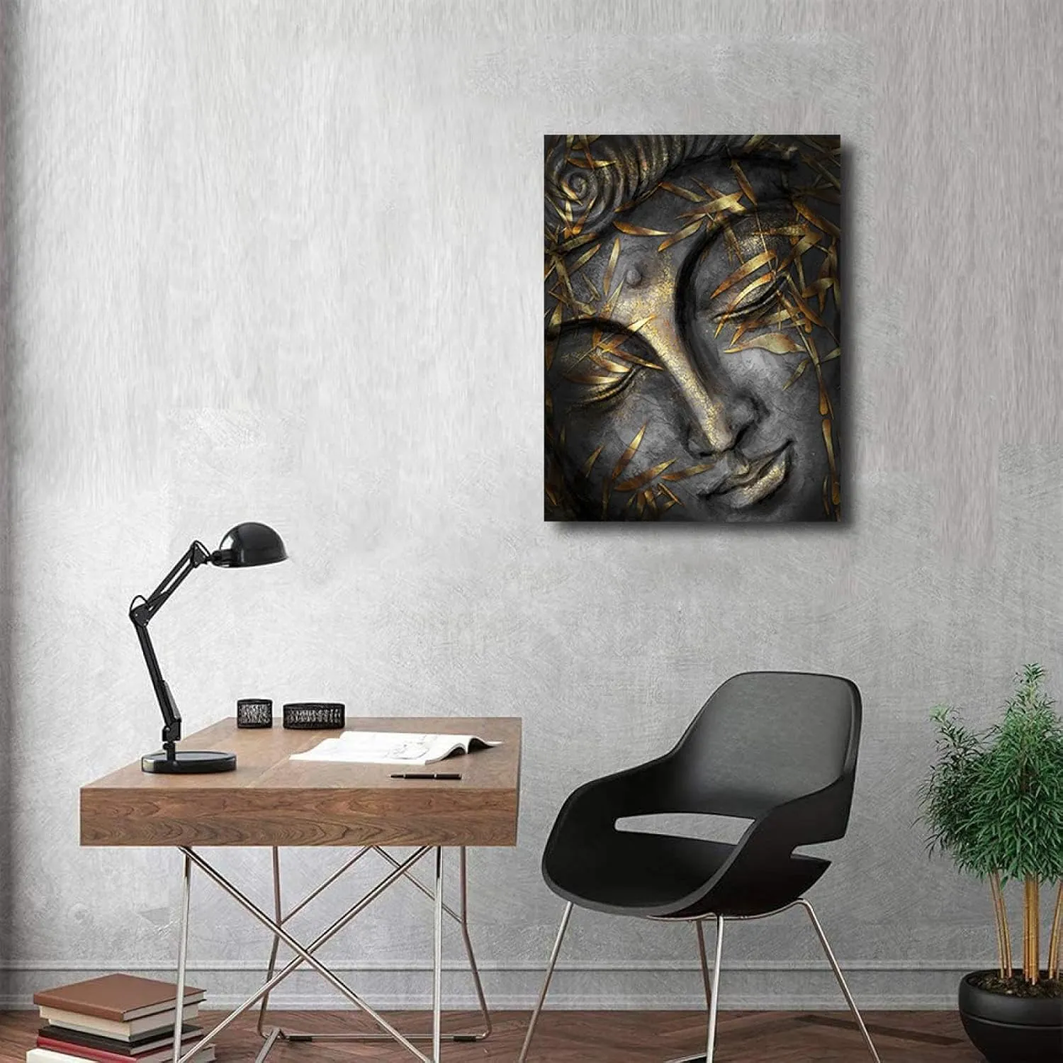 Closed Eyes Abstract Buddha Wall Art Canvas Painting Religious Picture Modern Meditation Art Buddha Artwork for Living Room Yoga Room Hindu Wall Decor Framed Zen Wall Art 12x16in/30x40cm