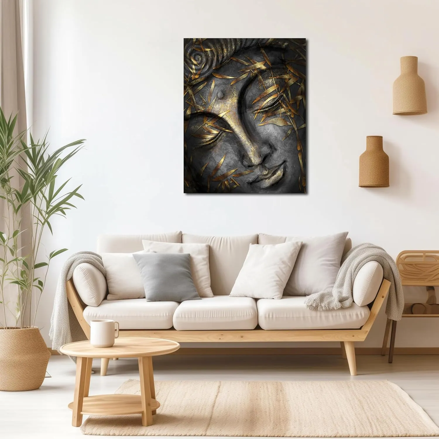 Closed Eyes Abstract Buddha Wall Art Canvas Painting Religious Picture Modern Meditation Art Buddha Artwork for Living Room Yoga Room Hindu Wall Decor Framed Zen Wall Art 12x16in/30x40cm