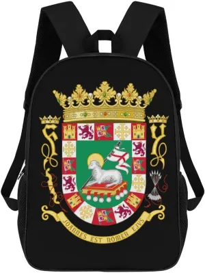 Coat of Arms of Puerto-Rico-State Travel Backpack 17 Inch Laptop Daypack Shoulder Bag with Adjustable Shoulder Straps for Men Women