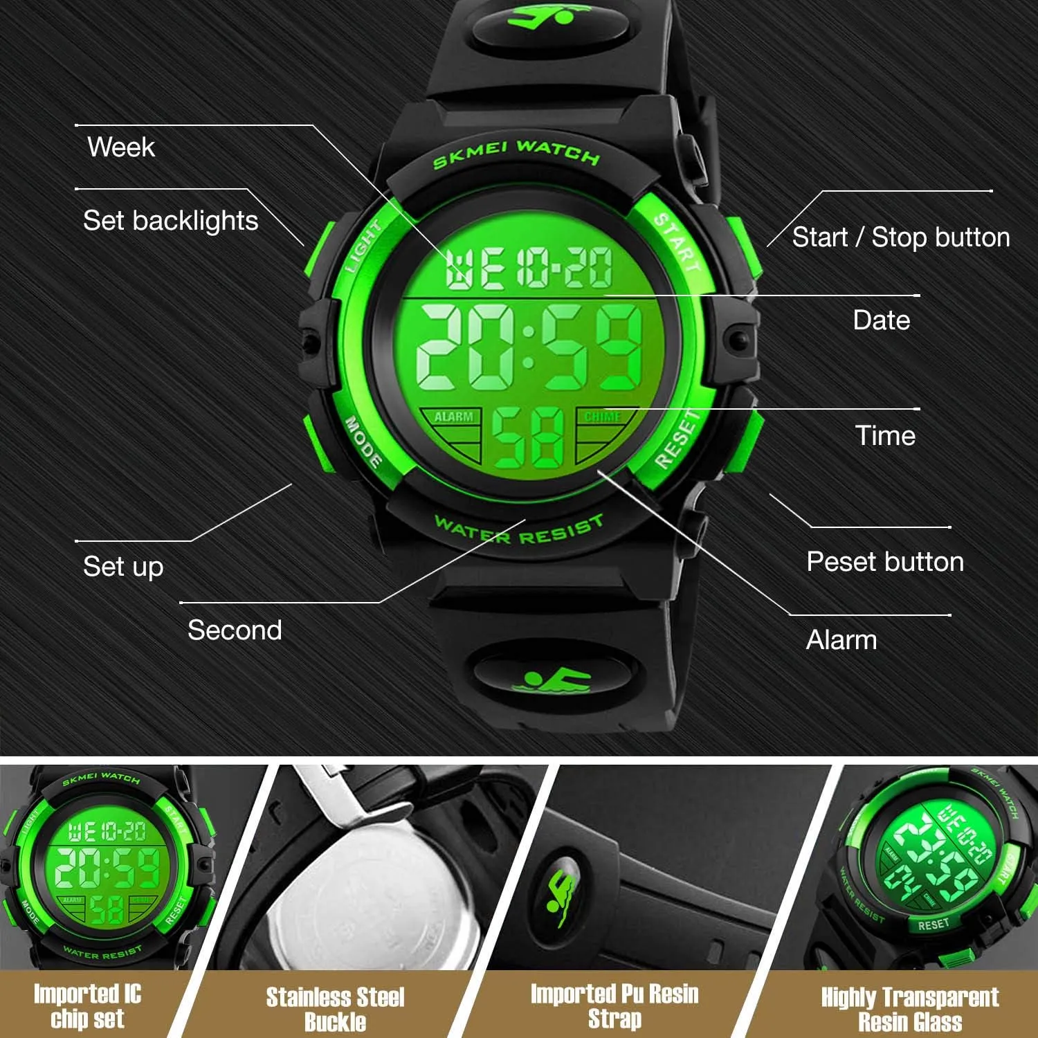 cofuo Kids Digital Sports Watch for Boys Girls, Boy Waterproof Casual Electronic Analog Quartz 7 Colorful Led Watches with Alarm Stopwatch Silicone Band Luminous Wristatches