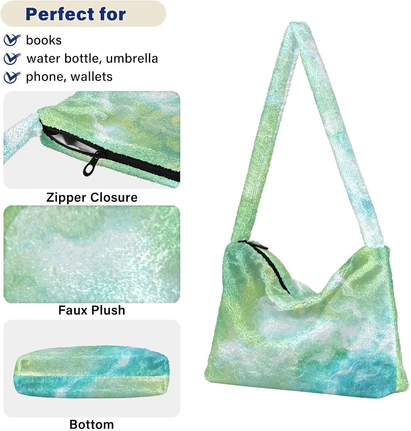 Colored Ink Fluffy Furry Tote Bag Large Fuzzy Cute Plush Bag Women Shoulder Handbag Purse for Autumn and Winter Multicolor 1