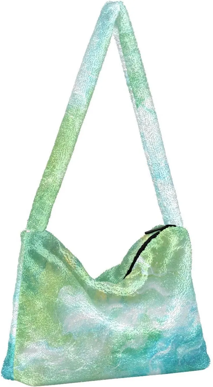 Colored Ink Fluffy Furry Tote Bag Large Fuzzy Cute Plush Bag Women Shoulder Handbag Purse for Autumn and Winter Multicolor 1