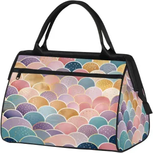 Colorful Animal Mermaid Scales Travel Duffel Bag Gym Tote Bag for Women Men Waterproof Weekend Overnight Bag Carry On Tote Luggage with Pocket Personal Item Bags Sports Bag fit Travel Sports Gym Yoga