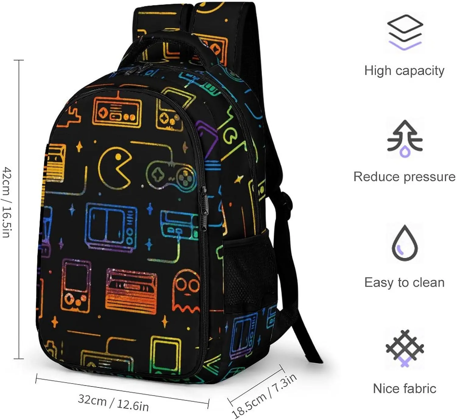 Colorful Game Video Gaming Capacity Commuter Lightweight Fashion Travel Backpack Unisex