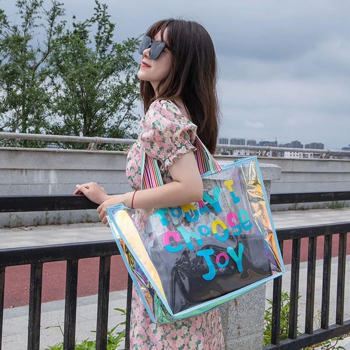 Colorful Laser Handbag, One Shoulder Waterproof Large Capacity Jelly Bag, Beach Bag, Swimming Bag, Student Storage Bag