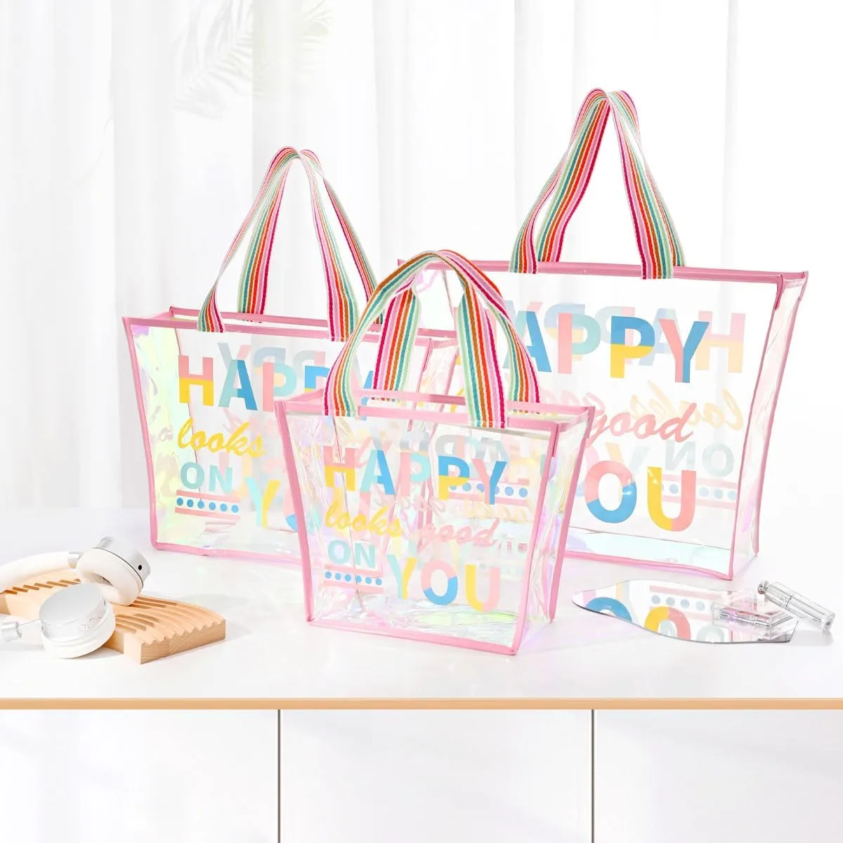 Colorful Laser Handbag, One Shoulder Waterproof Large Capacity Jelly Bag, Beach Bag, Swimming Bag, Student Storage Bag