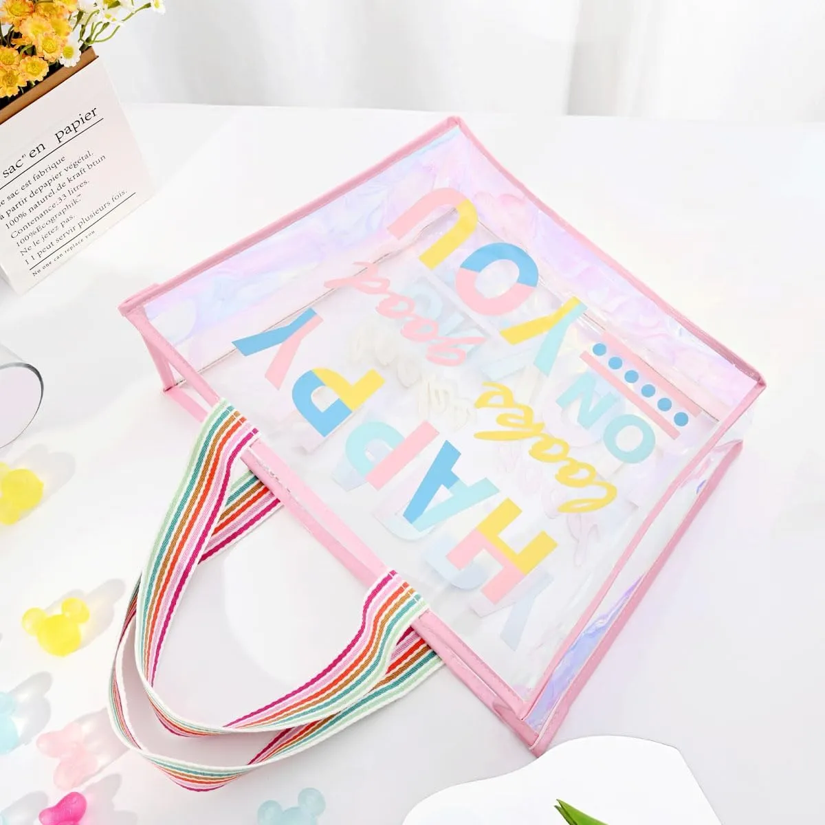 Colorful Laser Handbag, One Shoulder Waterproof Large Capacity Jelly Bag, Beach Bag, Swimming Bag, Student Storage Bag