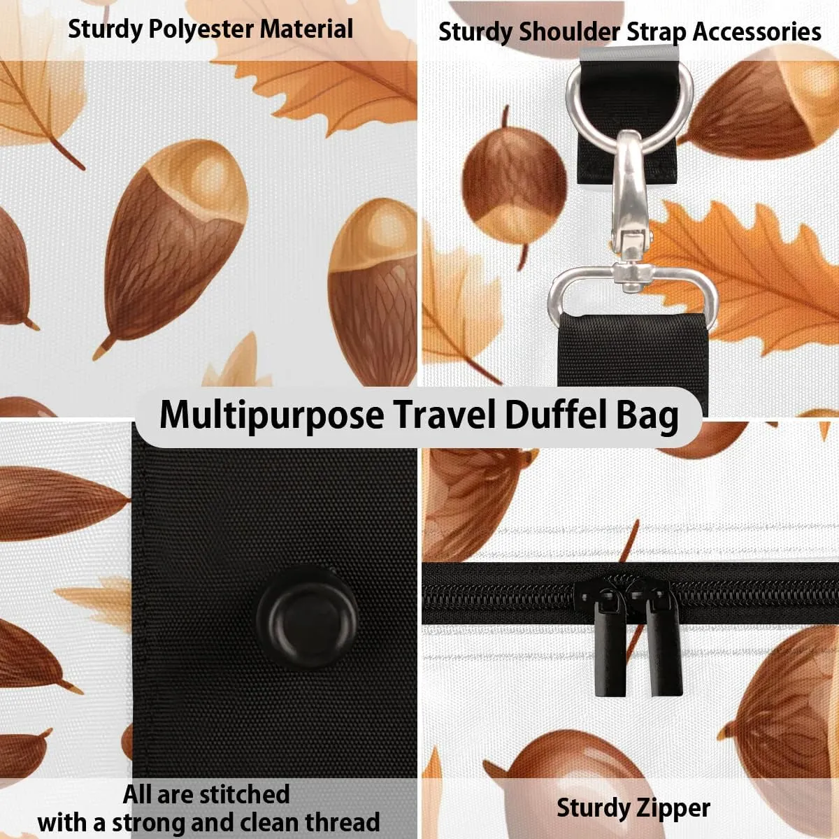 Colorful Leaves Pinecone Travel Duffel Bag for Women Men Waterproof Foldable Overnight Weekender Bag Large Capacity Sports Gym Bag
