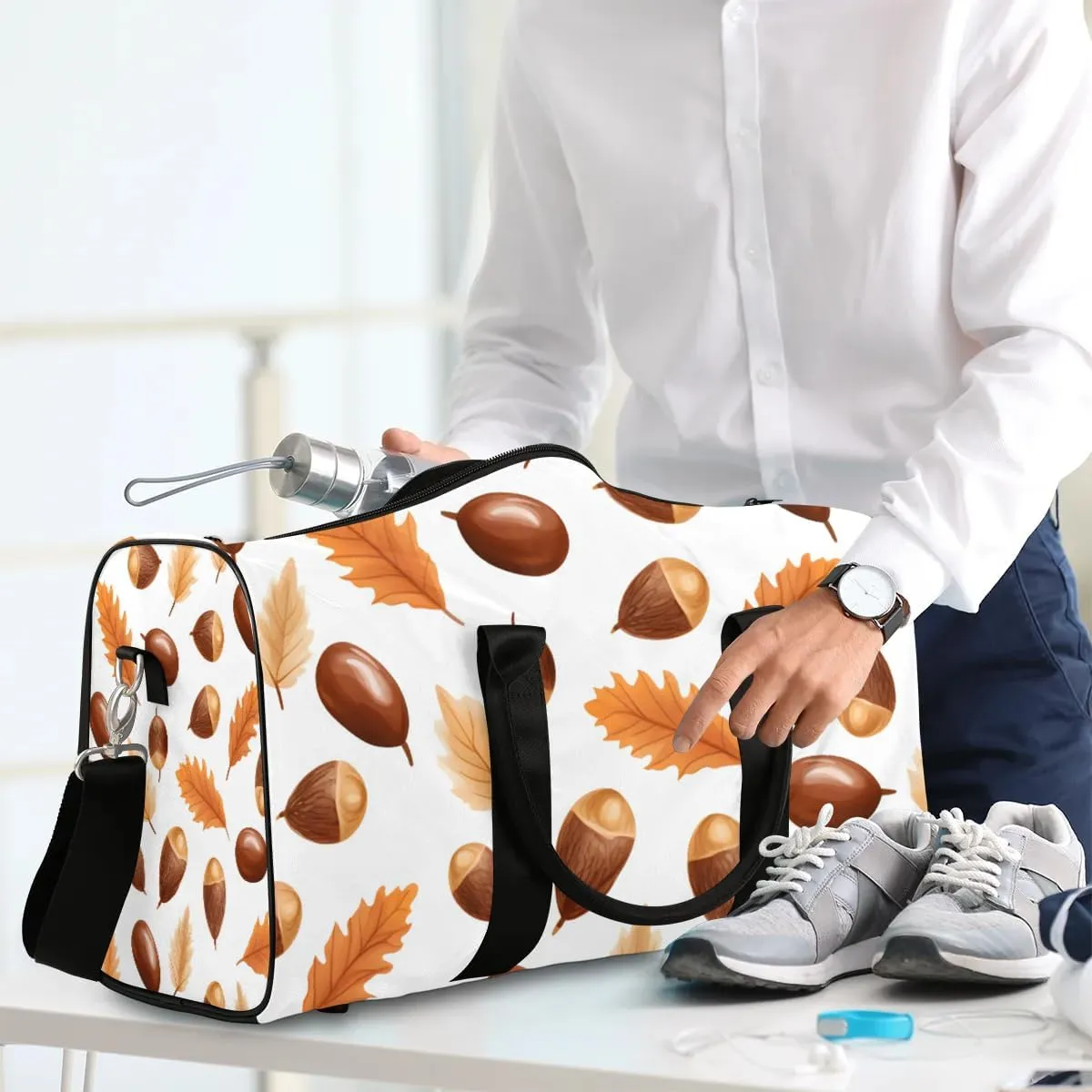 Colorful Leaves Pinecone Travel Duffel Bag for Women Men Waterproof Foldable Overnight Weekender Bag Large Capacity Sports Gym Bag