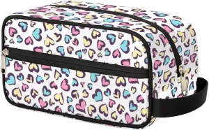 Colorful Leopard Print Travel Toiletry Bag Kit for Men Heart Print Cosmetic Makeup Bag for Women Waterproof Shaving Bag Hanging Wash Bag Organizer for Toiletries Accessories