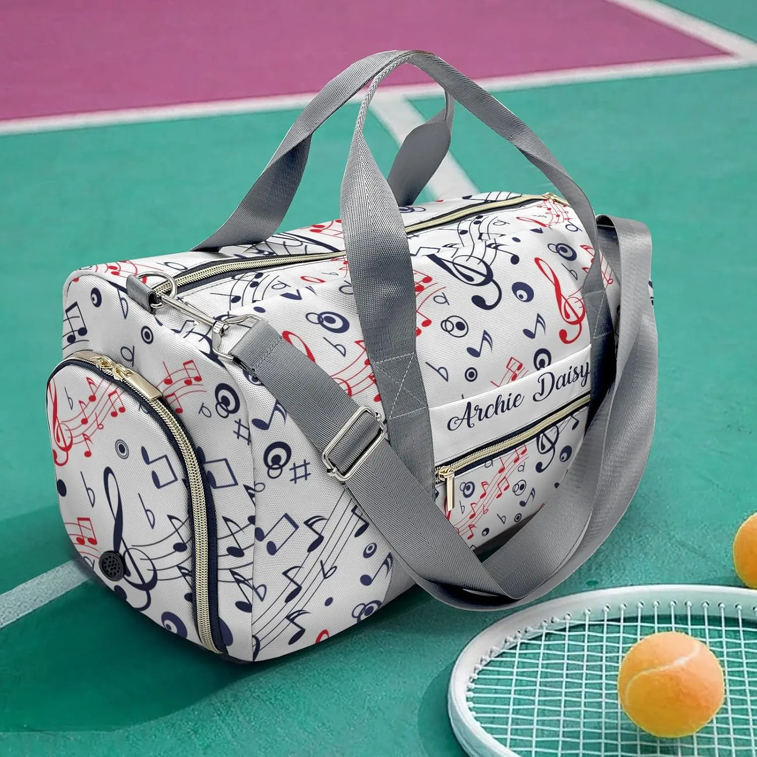 Colorful Musical Notes Personalized Duffel Bags Customized Multi-Function Travel Bag Gym Sports Bag Dance Ballet Overnight Carry On Weekend Bag