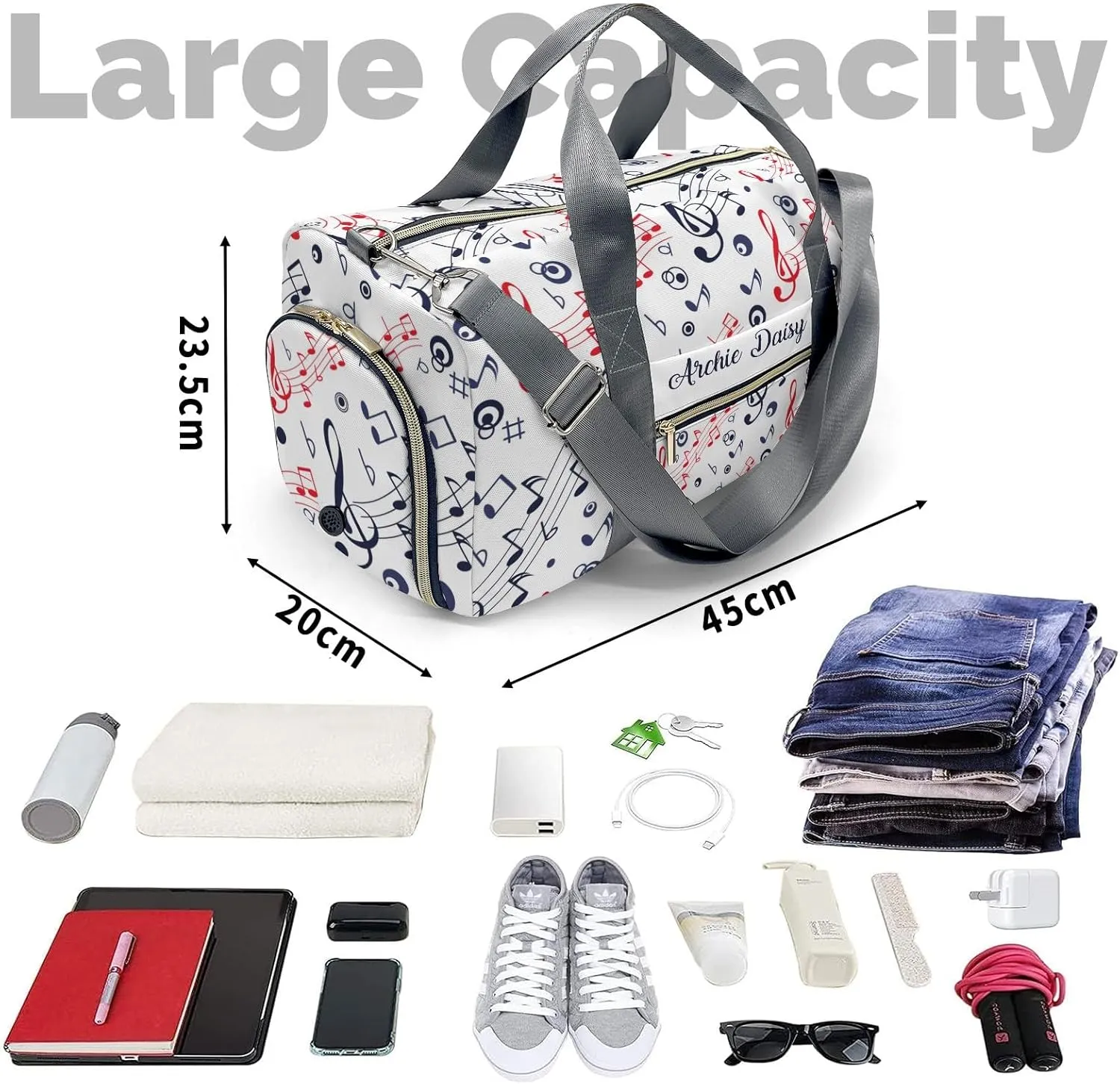 Colorful Musical Notes Personalized Duffel Bags Customized Multi-Function Travel Bag Gym Sports Bag Dance Ballet Overnight Carry On Weekend Bag