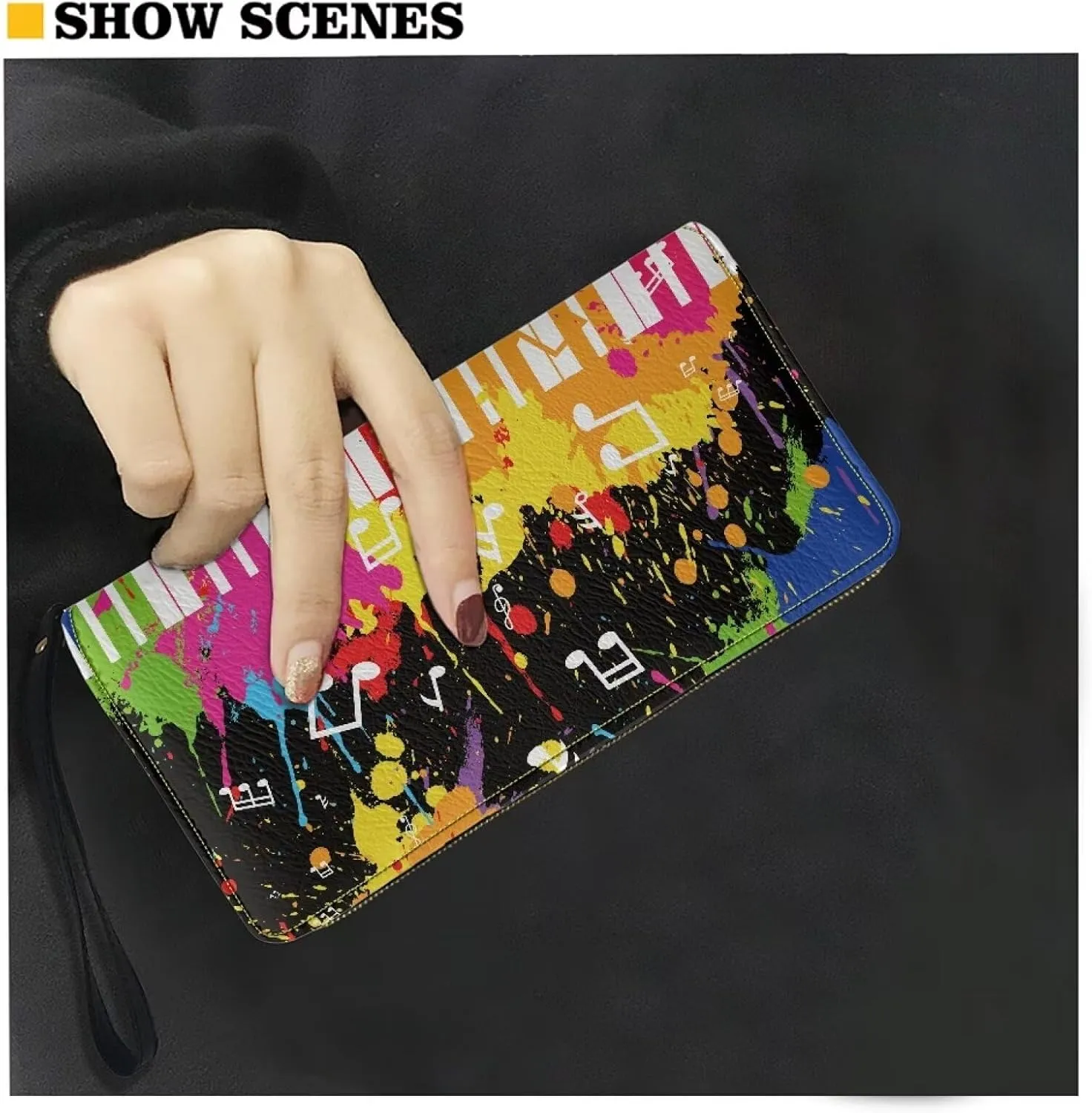 Colorful Piano Music Clutch Wristlet Women Long Wallet RFID Blocking Credit Card Holder PU Ladies Purse Handbags