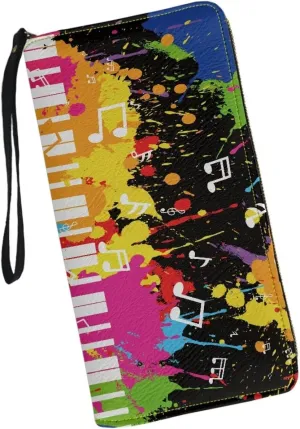 Colorful Piano Music Clutch Wristlet Women Long Wallet RFID Blocking Credit Card Holder PU Ladies Purse Handbags
