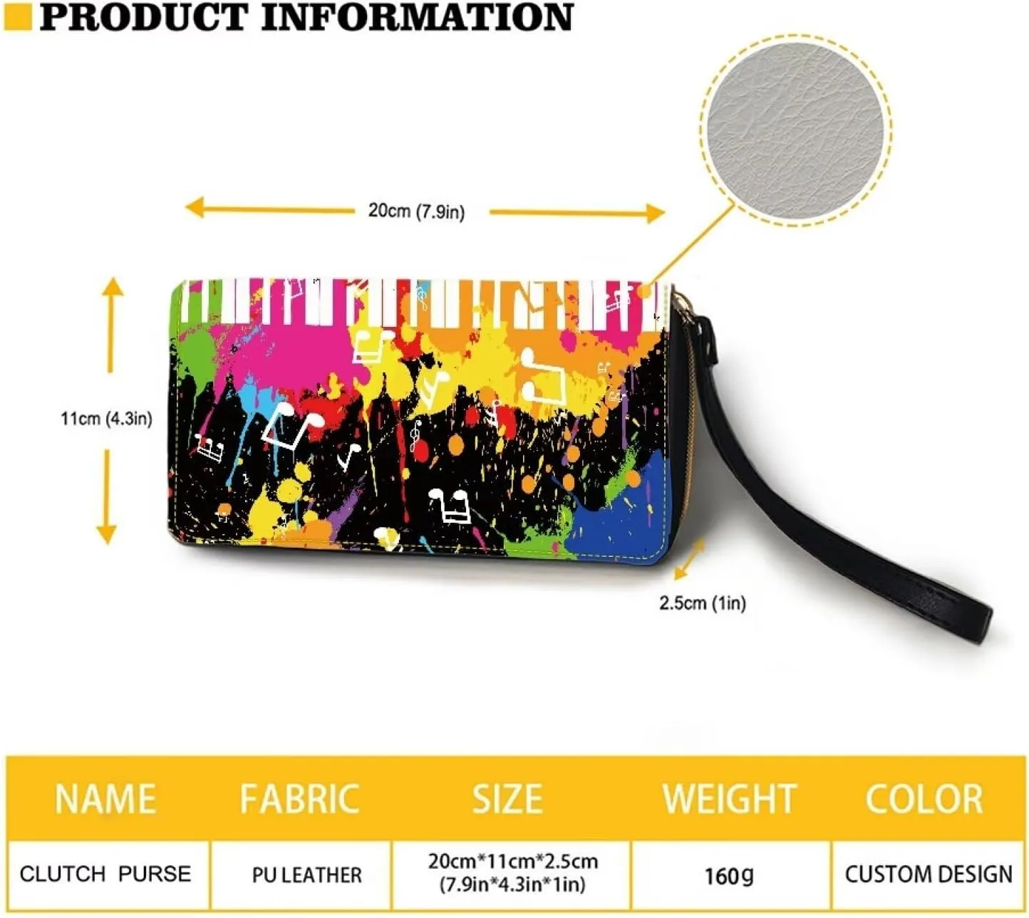 Colorful Piano Music Clutch Wristlet Women Long Wallet RFID Blocking Credit Card Holder PU Ladies Purse Handbags