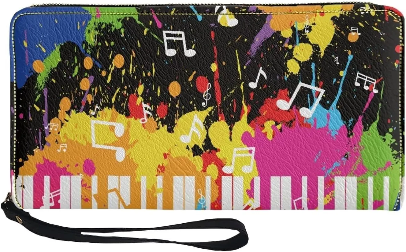 Colorful Piano Music Clutch Wristlet Women Long Wallet RFID Blocking Credit Card Holder PU Ladies Purse Handbags