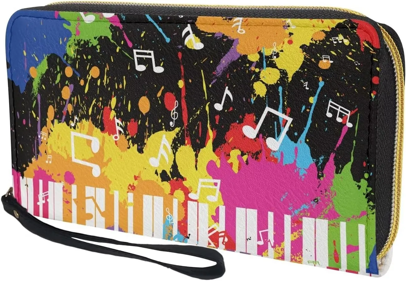 Colorful Piano Music Clutch Wristlet Women Long Wallet RFID Blocking Credit Card Holder PU Ladies Purse Handbags