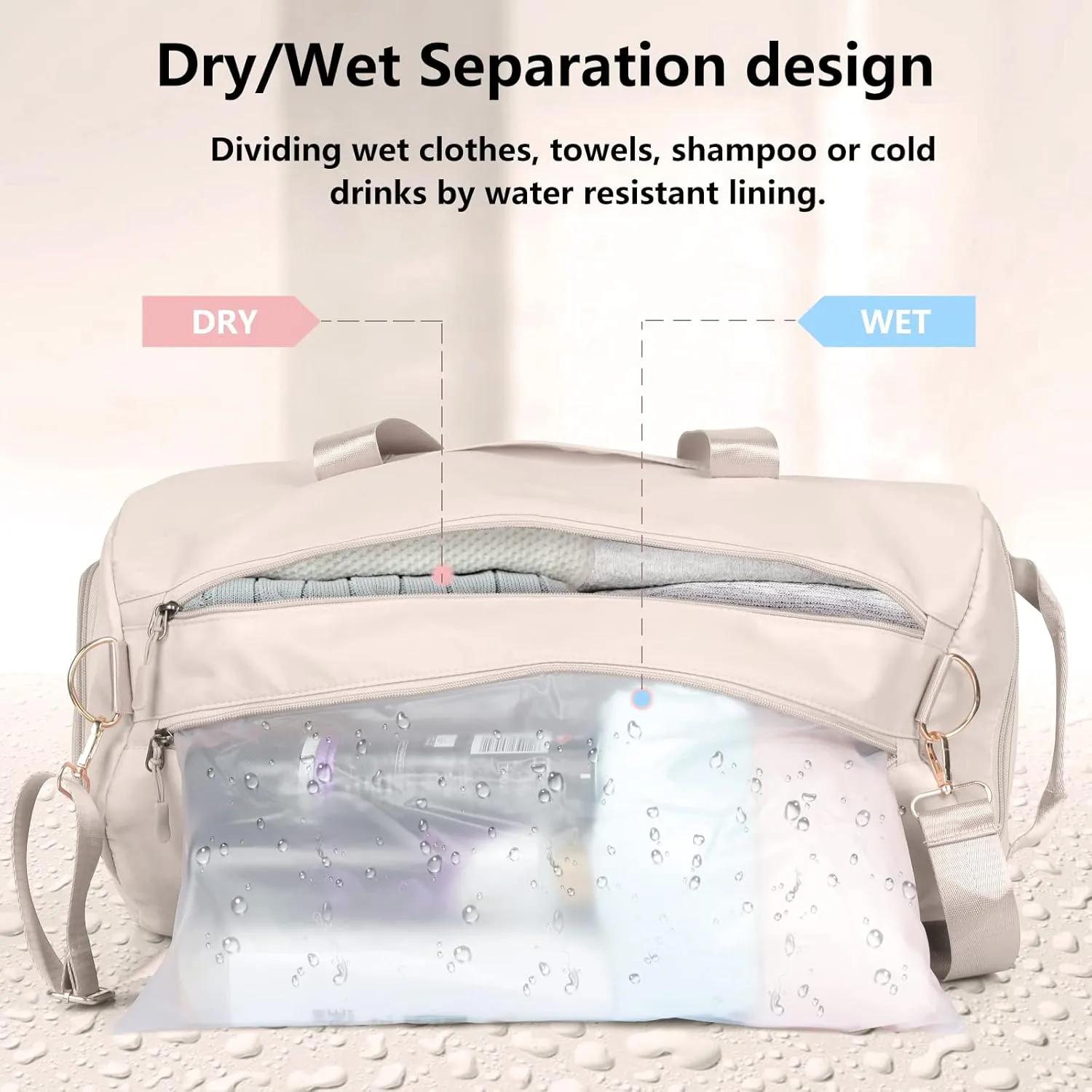 COLOYDuffle Bag for Women, Sports Duffel Bag with Wet Pocket & Shoe Compartment, Overnight Weekender Travel Bag(Pink)(Beige)