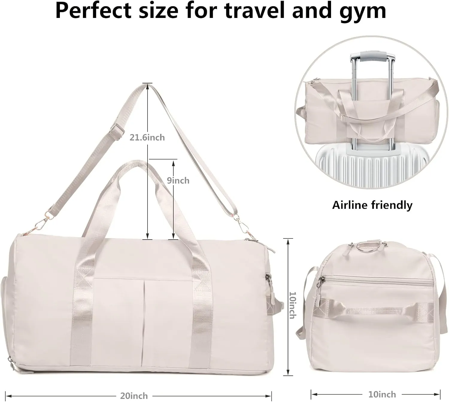 COLOYDuffle Bag for Women, Sports Duffel Bag with Wet Pocket & Shoe Compartment, Overnight Weekender Travel Bag(Pink)(Beige)