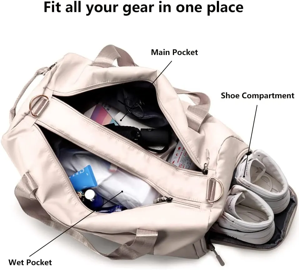 COLOYDuffle Bag for Women, Sports Duffel Bag with Wet Pocket & Shoe Compartment, Overnight Weekender Travel Bag(Pink)(Beige)