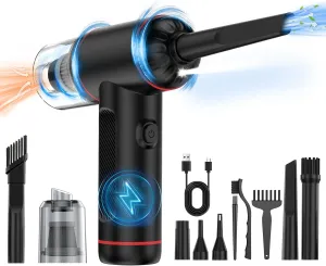 Compressed Air Duster, 3 in 1 Cordless Electric Air Duster, Vacuum & Inflate Swimming Ring, 3 Gear Adjustable 100,000RPM Handheld Mini Car Vacuum Cleaner & Keyboard Air Blower with LED Light (Black)