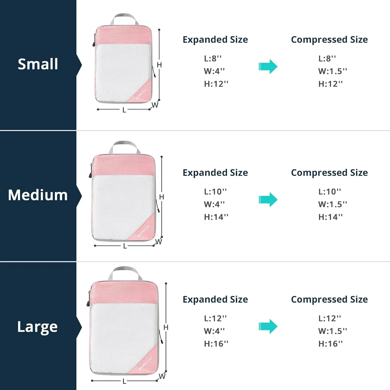 Compression Packing Cubes 6 Set, Compressible Space-Saving Packing Cubes for Travel - Compression Bags, Luggage Organizer, Travel Essentials for Women, Pink