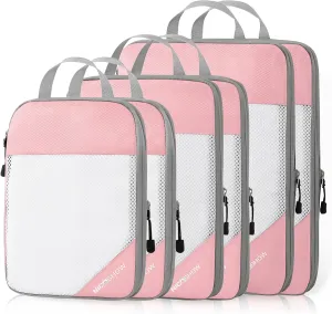 Compression Packing Cubes 6 Set, Compressible Space-Saving Packing Cubes for Travel - Compression Bags, Luggage Organizer, Travel Essentials for Women, Pink