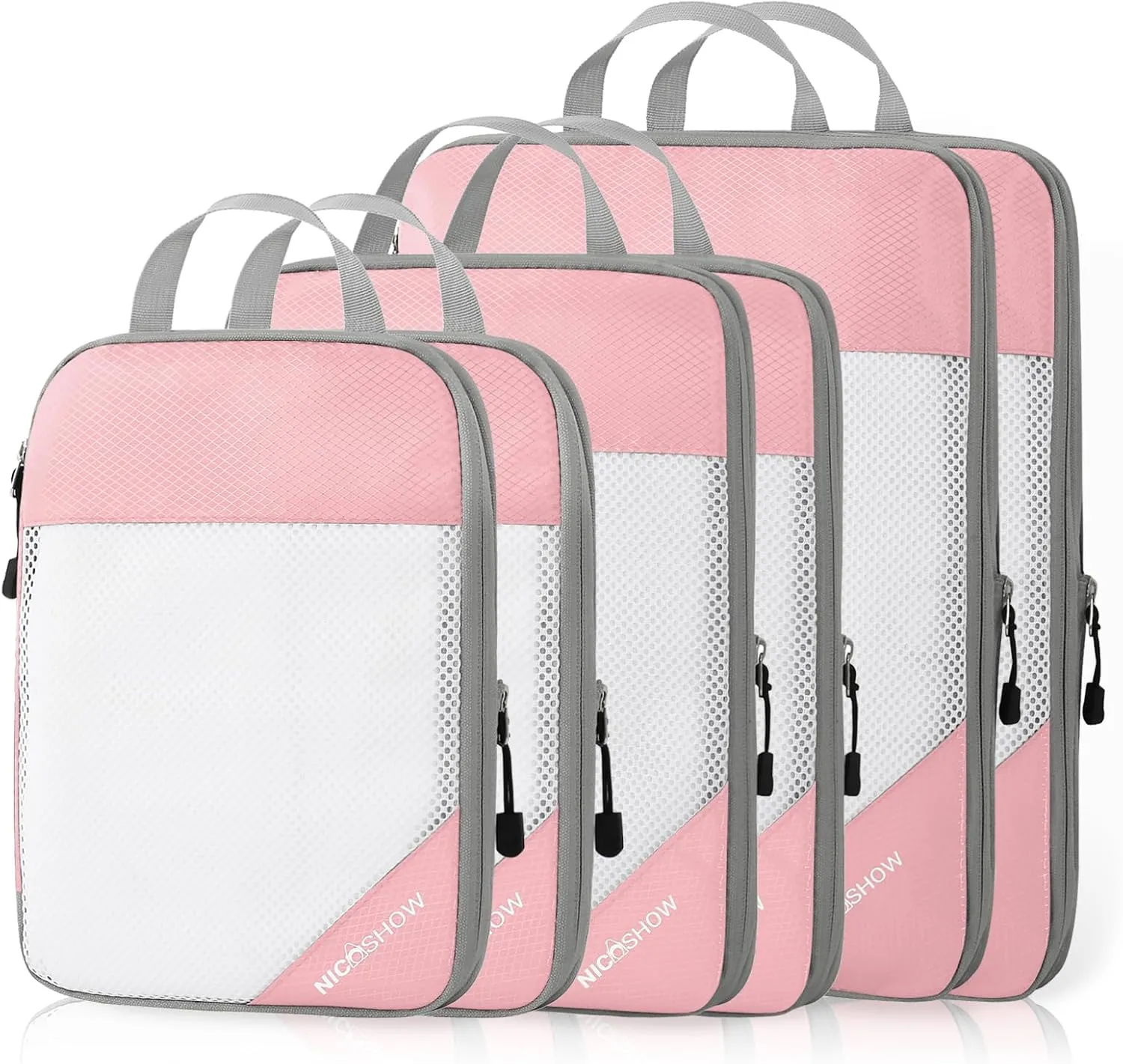 Compression Packing Cubes 6 Set, Compressible Space-Saving Packing Cubes for Travel - Compression Bags, Luggage Organizer, Travel Essentials for Women, Pink