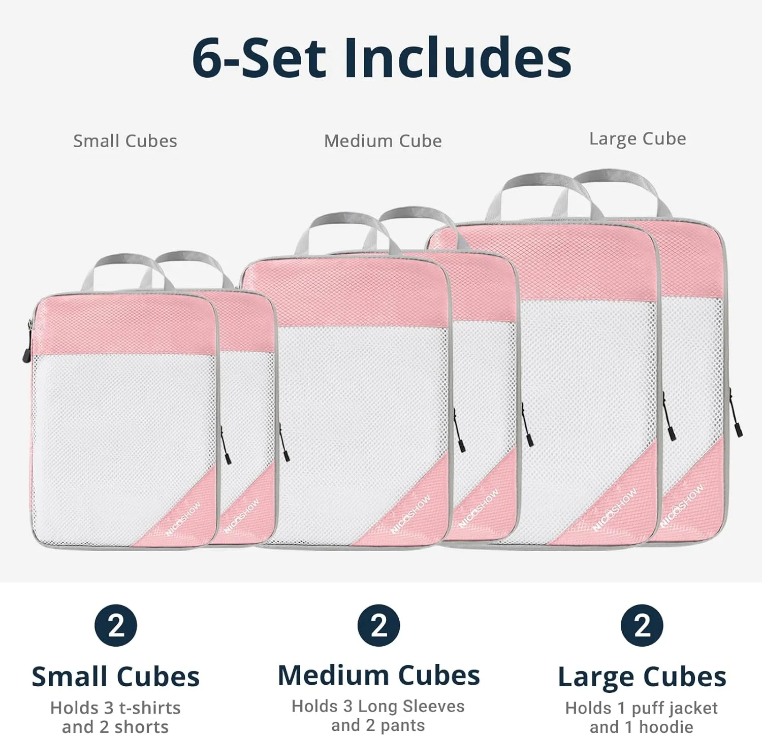 Compression Packing Cubes 6 Set, Compressible Space-Saving Packing Cubes for Travel - Compression Bags, Luggage Organizer, Travel Essentials for Women, Pink